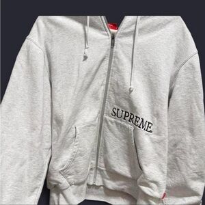 SEND OFFERS - Supreme Light Heather Grey Zip Hoodie with Cream Thermal lining
